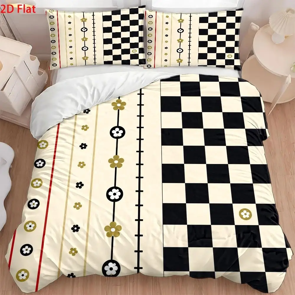 3Pc Nordic Style Printed Quilt Cover Set, Three-Piece Bed Set (1*Quilt Cover + 2*Pillowcases), Modern Minimalist Light Luxury Bedding, Skin-Friendly Breathable Double Bed Bedding, Soft and Comfortable Quilt Cover for All Seasons, Easy-To-Clean Durable Bed Cover Set, Wrinkle-Resistant Machine Washable Bed Cover Set for Home, Dormitory, Master Bedroom, Guest Room, Quilted Quilt Cover for Cozy Home Bedroom Decor, Student Dormitory Large Quilt Cover Three-Piece Set, Nordic Style Printed Bedding