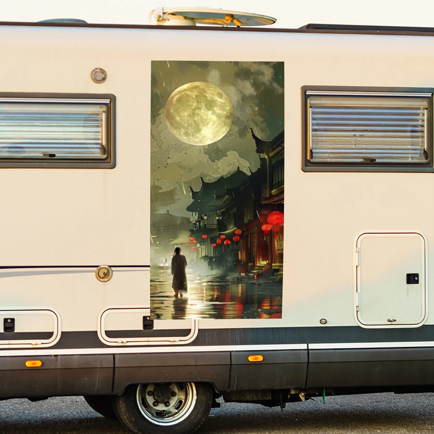 

Наклейка Moonlit Alley силуэт, виниловая наклейка для двери автомобиля на колесах, водонепроницаемые самоклеящиеся виниловые наклейки, защита украшений