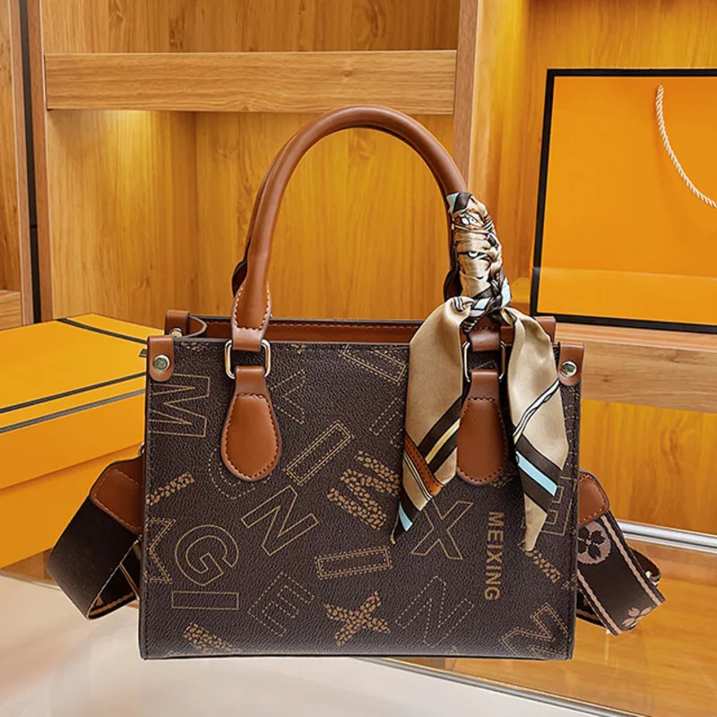 Women's Small Tote Bag for Commuting Leisure Women's Shoulder Bag Large Capacity Scarf Shoulder Square Bag