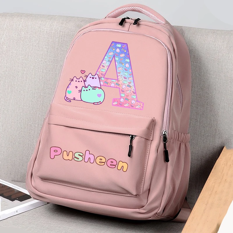 Pusheens Letter A-Z Backpack Girls New Anime Cat School Bags Kids Outdoor Sport Shoulders Bag Travel Cute Knapsack Children Gift