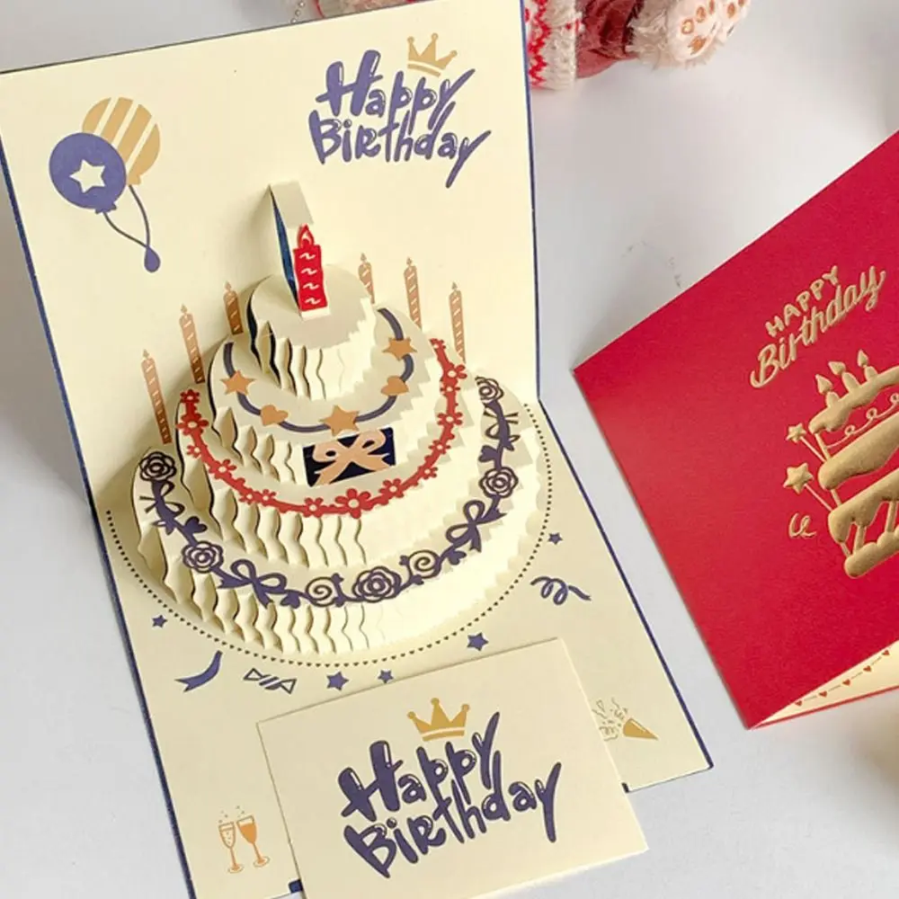 

Folding 3D Happy Birthday Card with Envelope Four-Layer Cake Birthday Cake Card Paper Surprise Pop-Up Greeting Card Baby Shower
