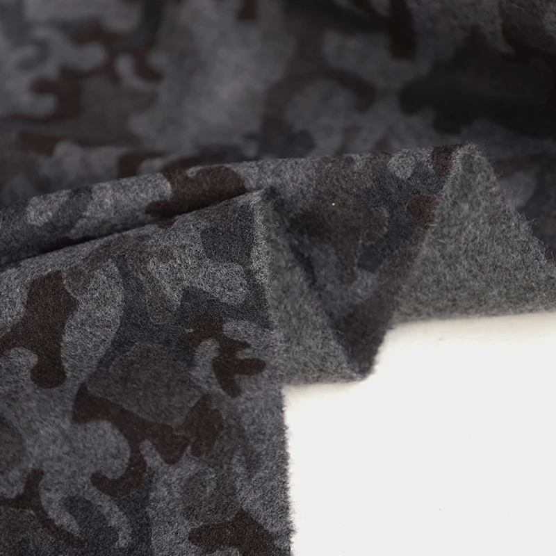 Black Grey Brown Camouflage Print Pure Wool Tweed Delicate texture for Outdoor Wear and Home Décor