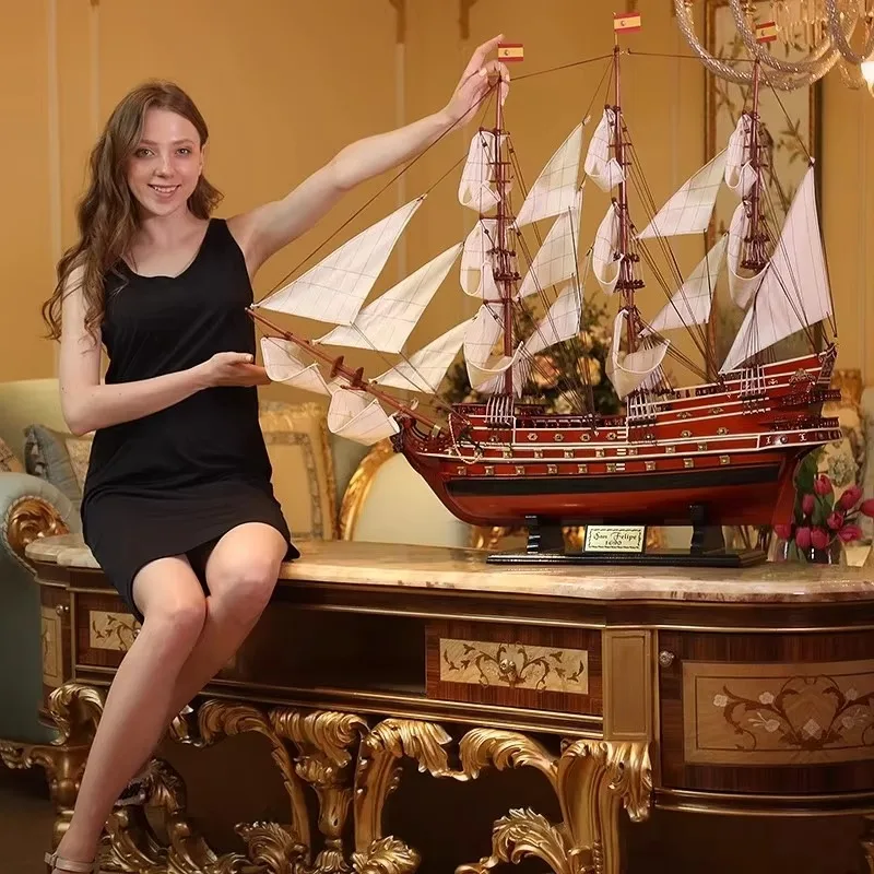 

Деревянная историческая модель высокого корабля Сан Фелипе, масштабная модель лодки, морской домашний декор, подарок на день отца для мужчин, антикварная коллекция