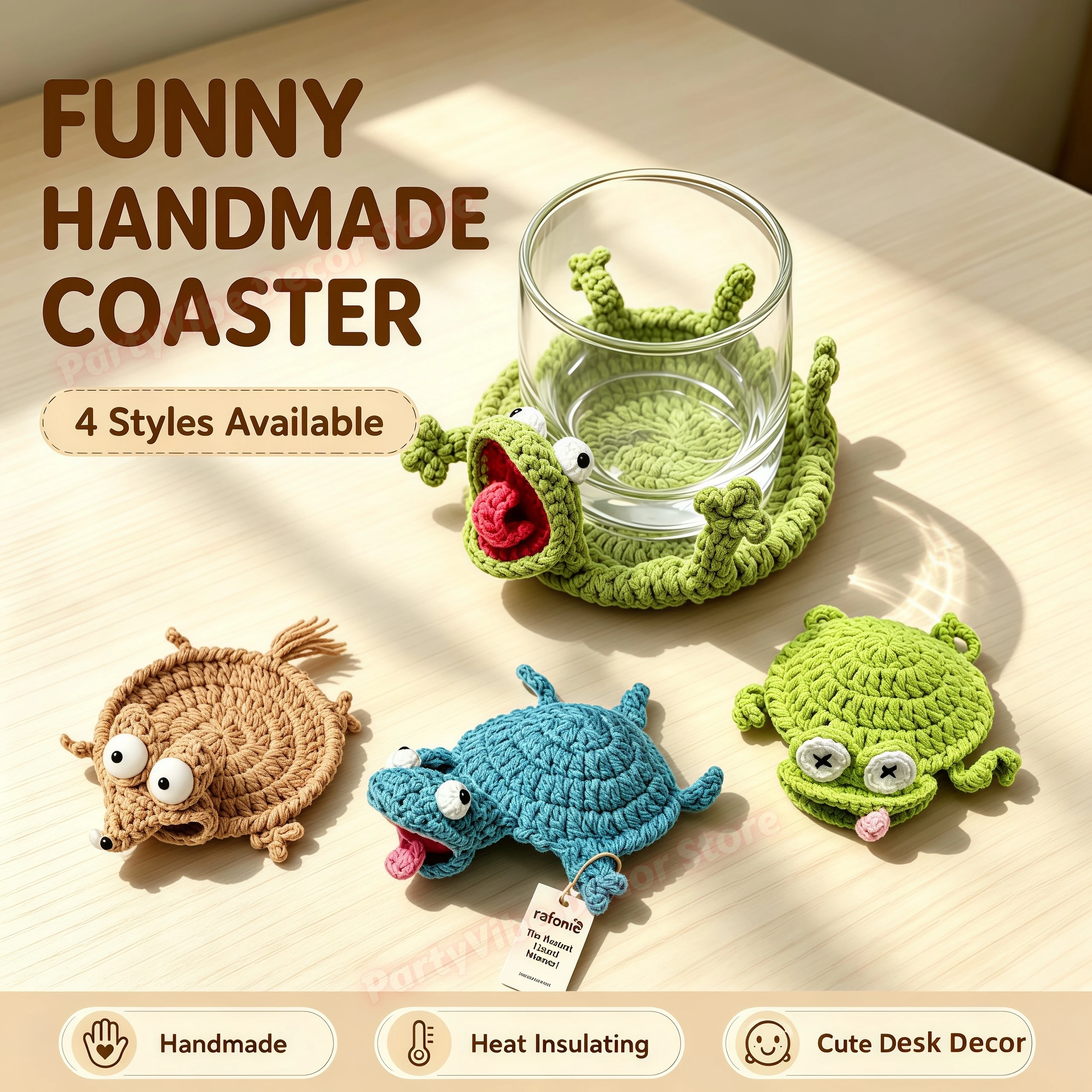 Animal Crochet Cup Coaster Handwoven Finished Coffee Mat Creative Desk Decor for Home Table Tea Coffee Room Decorations Gifts
