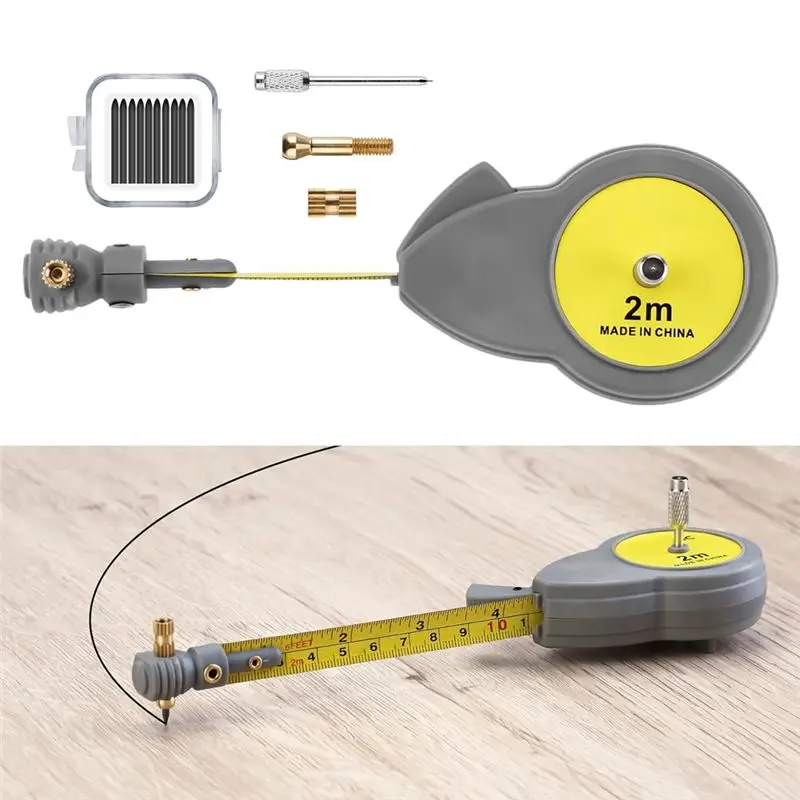 ABNH Rotating Tape Measure with 10 Pencil Leads Retractable Circle Drawing Tool for Lines and Arcs 6.56ft Measure Beam