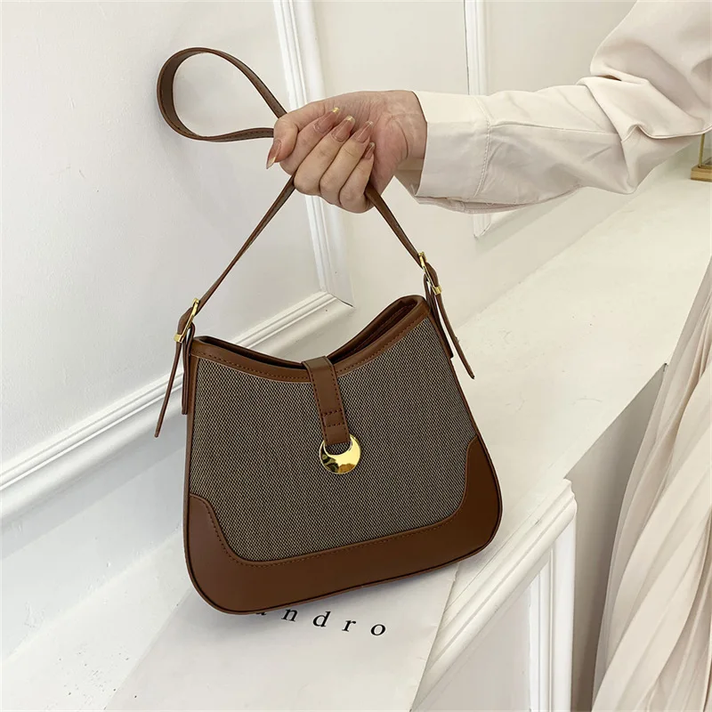 

2025 Vintage Womens Underarm Bag, Retro Color Block Tote, Genuine Leather Multi-way Crossbody Shoulder Purse, Bag for Women