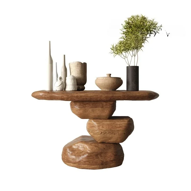 

Medieval style solid wood entrance table wabi-sabi designer creative irregular side table hotel entrance platform