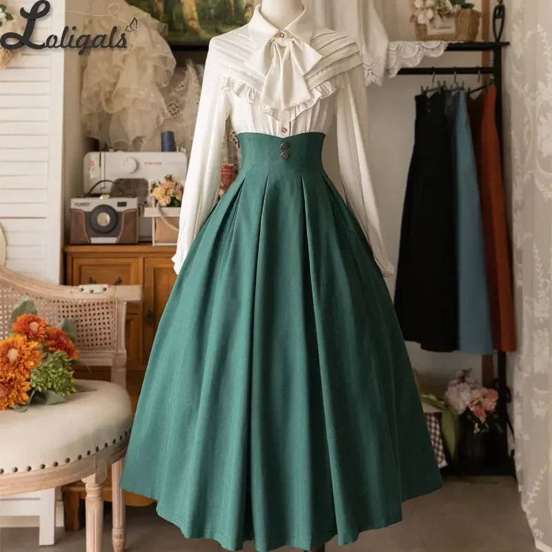 Retro Lolita Skirt Classic Empire Waist Long Skirt for Women Sweet Lady's Maxi A-line Skirts ~ Forest Wardrobe