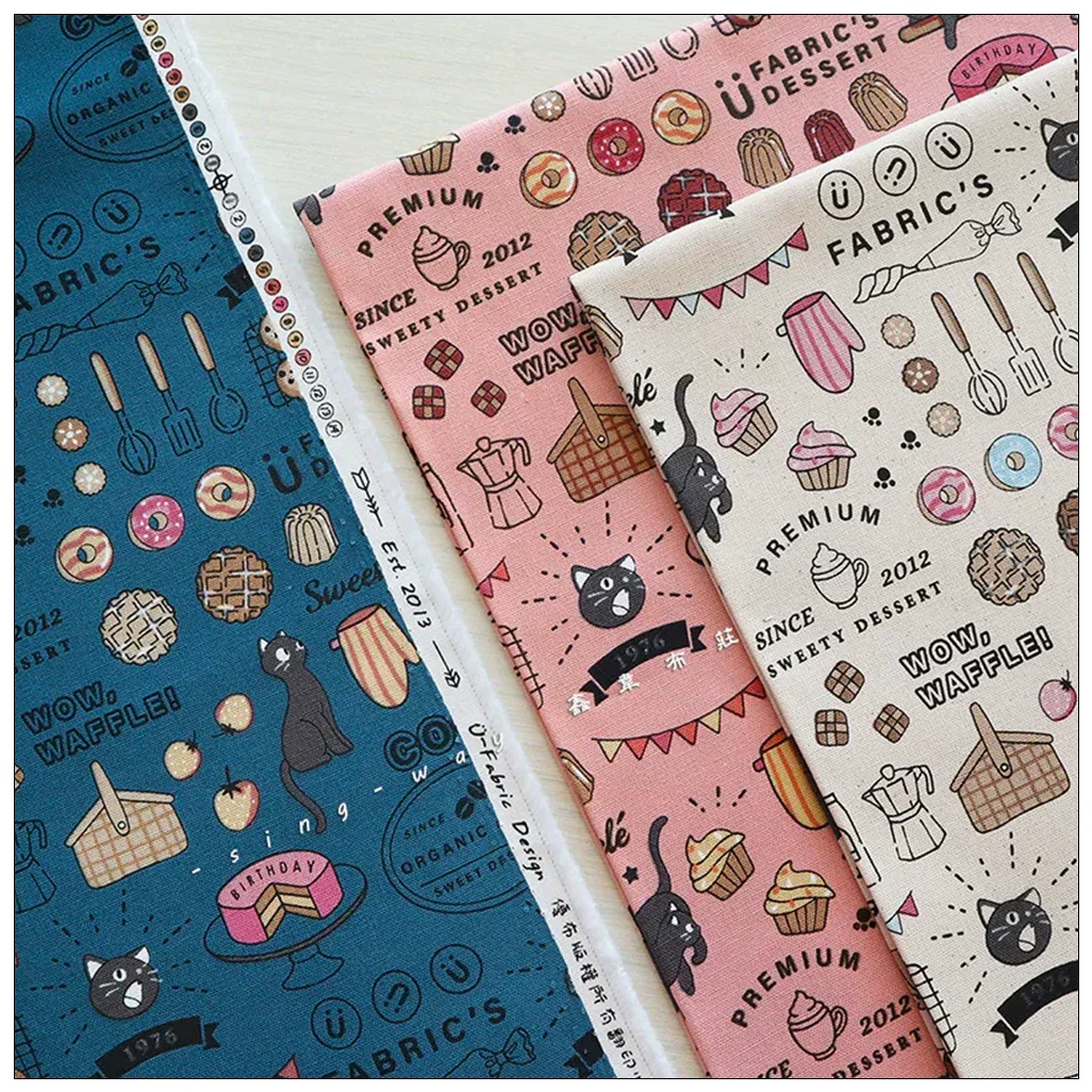 

Плотная хлопковая ткань с милым принтом кошки - 100% хлопок, имитация льна, идеально подходит для сумок-каркасов и поделок ручной работы