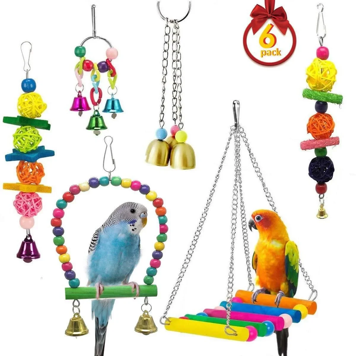 6-piece bird toy set, swing, rattan ball, bell, bite string, bird cage supplies, parrot toy  african gray parrot accessories