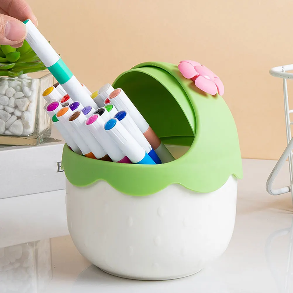 

Cute Desktop Garbage Bin Strawberry Flip Lid Mini Trash Can Pp Material Sturdy Storage Container For Office Home