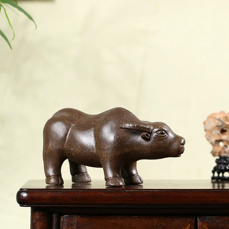 Handmade Yixing Bronze Clay Ox Tea Pet Nurturable Zodiac Figurine for Gongfu Tea Ceremony Table Decor Gift