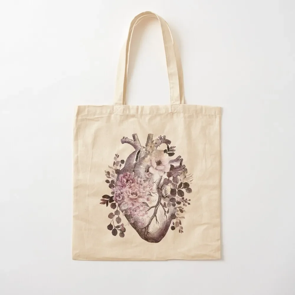 

Bloom Floral Heart Human Anatomy pink watercolor style flowers Tote Bag reusable shopping bags personalized tote bag Tote Bag