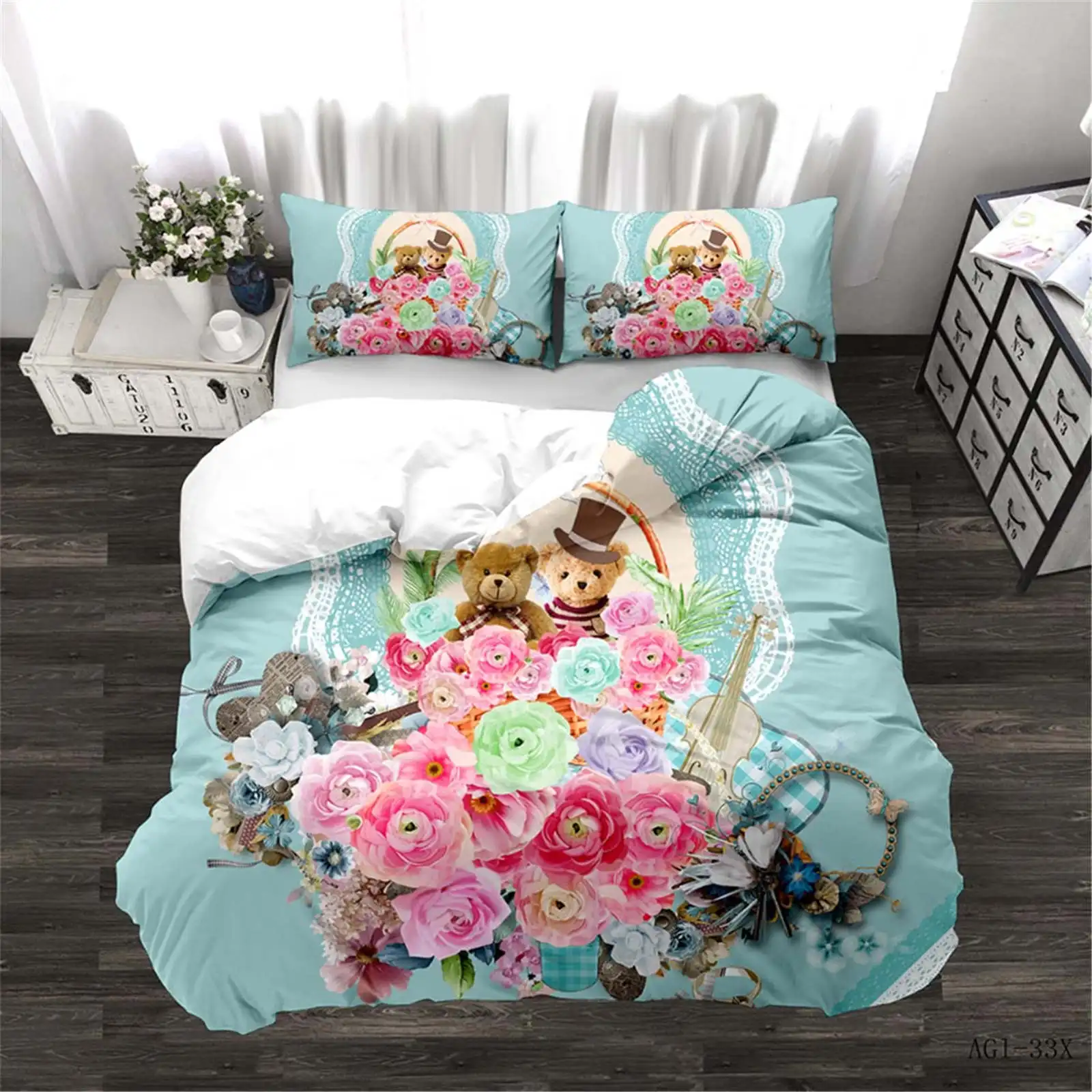 Romance, love, roses Duvet Cover Set Comforte Printed Cartoon Twin Size Bedding Sets Christmas Gifts 3-piece