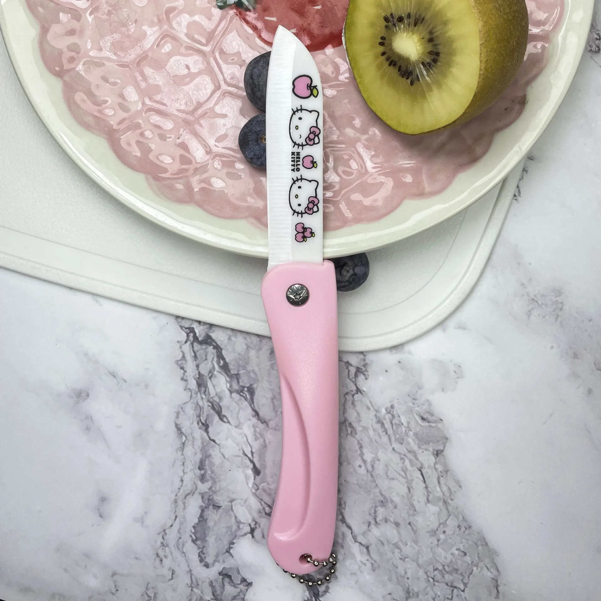 Hello Kitty Kawaii Sanrio Cartoon Anime Cinnamoroll Kulomi  Ceramic Folding Fruit Knife Cute Pink Portable Knife