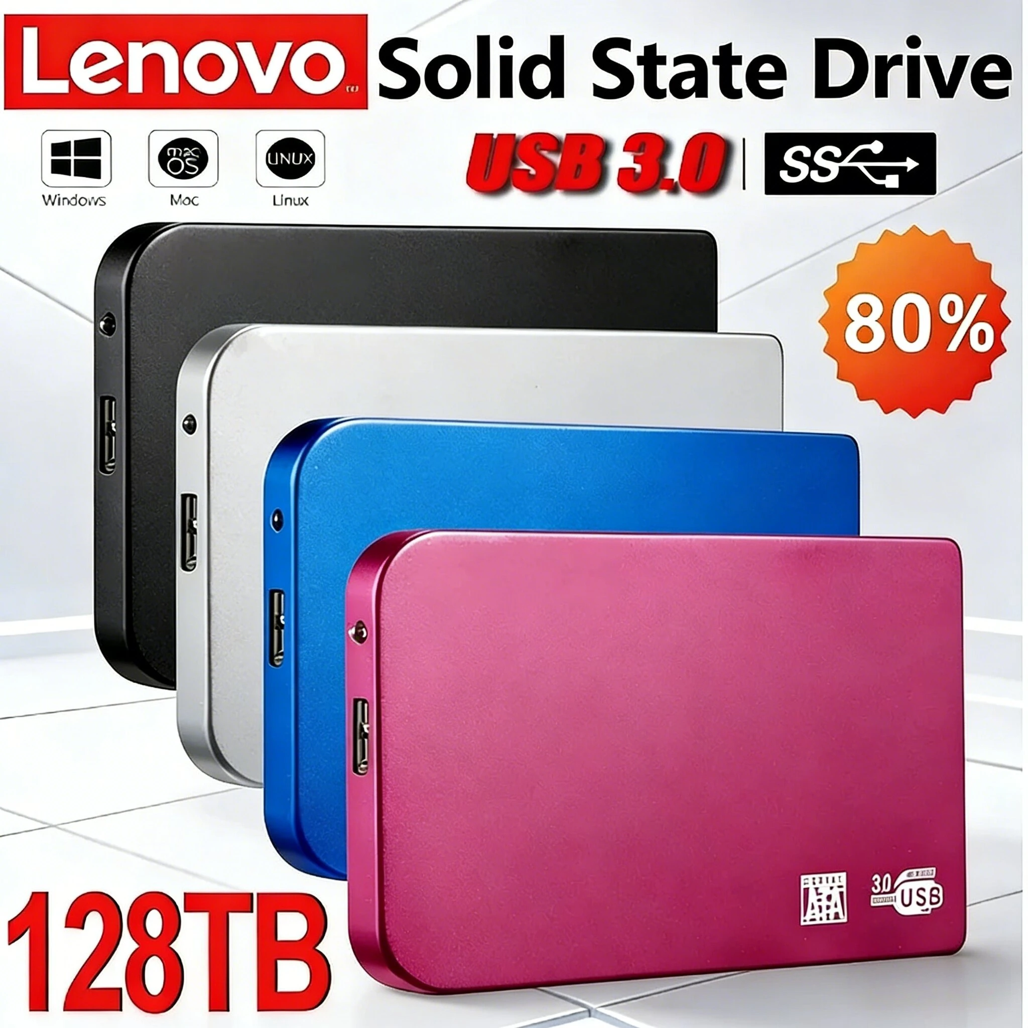 

Lenovo High-speed SSD 128TB USB 3.0 Enclosure Mobile Hard Drive Cases for SSD External Storage HDD Box With USB3.0 Cable ABS