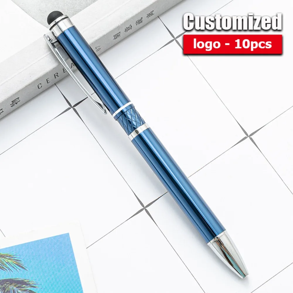 

10-100pcs Wholesale Touch Screen Metal Ballpoint Pens High-quality Customized Logo Name Light Blue Ball Pen Gift Advertising Pen