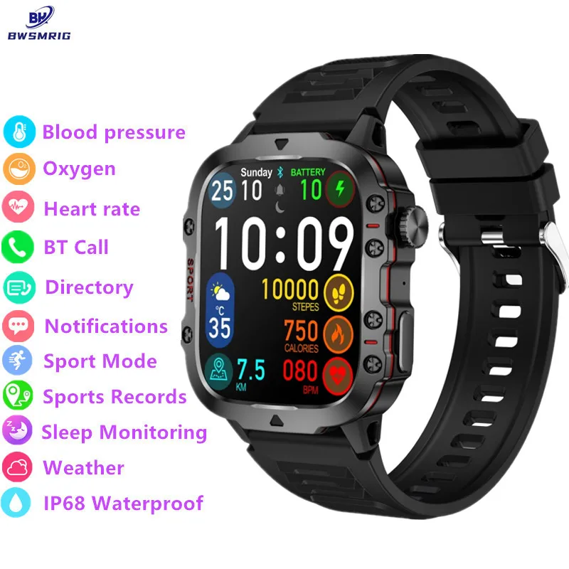 

New Men's Smart Watch Bluetooth Call IP68 Waterproof Blood pressure Heart Rate Sleep Monitoring Outdoor Sport Smartwatch Men