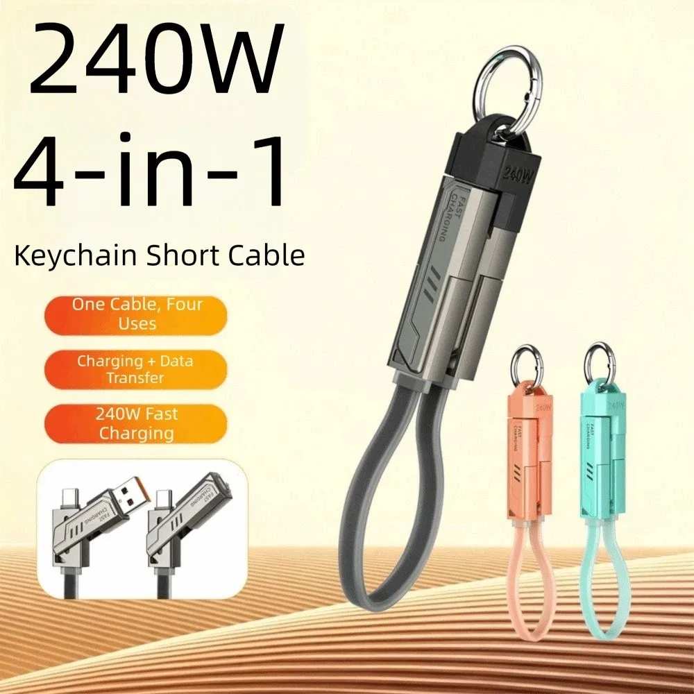 4 in 1 240W Keychain Type C 240W PD Fast Charging Cable with Portable Cord Fast Charging Portable Fast Charging Cable Laptop