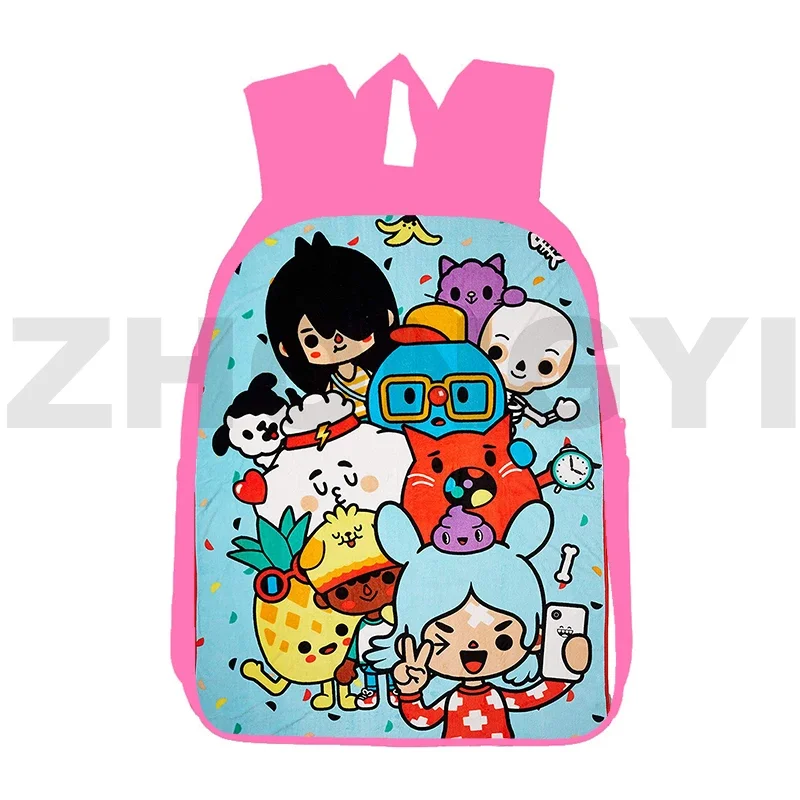 Pink Toca Life World Game Backpack Teenagers 3D Anime Schoolbag Cartoon 12/16 Inch Bookbag Children Mochila Toca Boca Bag