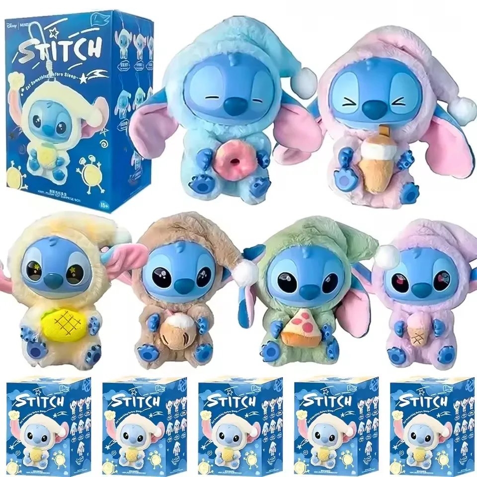 Disney New Stitch Eat Some Thing Before Sleep Series Vinyl Blind Box Bag Pendant Cute Plush Doll Mystery Box Toy Surprise Gifts