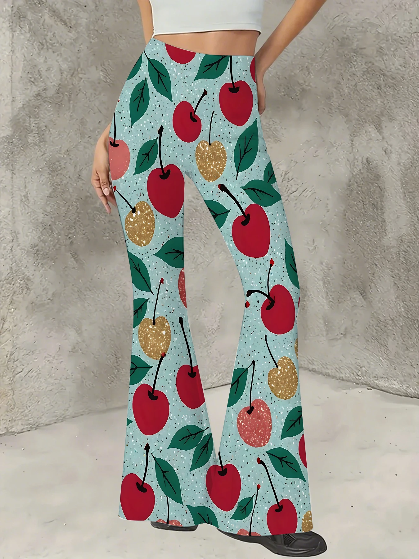 

Women's Printed Flare Pants Y2K High Waist Bell Bottom Trousers Streetwear