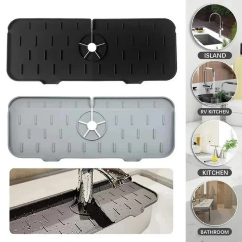 Silicone Kitchen Faucet Mat for Sink Sponge Drain Rack Faucet Splash Guard Bathroom Countertop Protective Mat Fixture Home