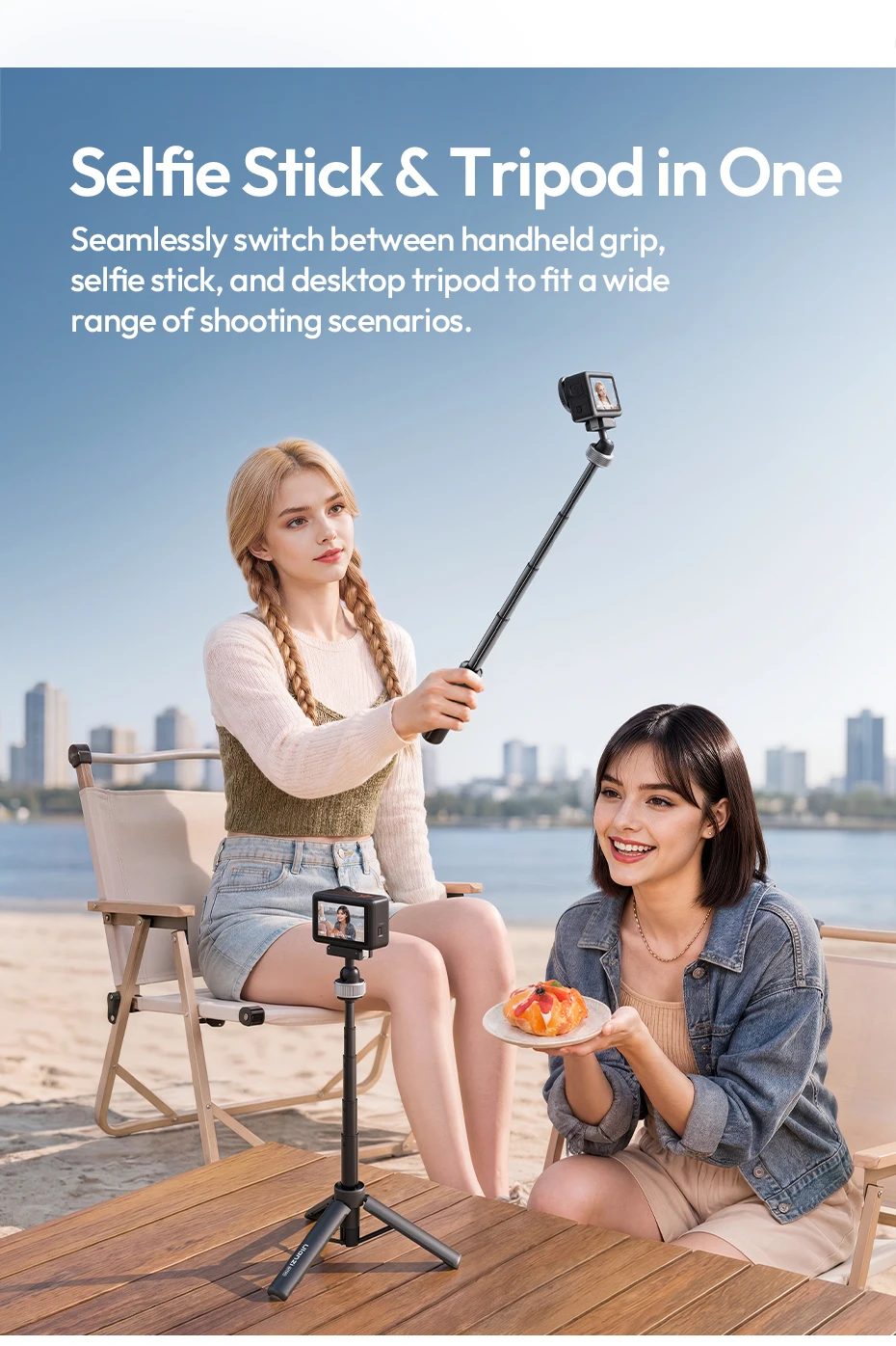 Ulanzi MT95 Portable Mini Tripod Selfie Stick for DJI Osmo Action 6/Nano 5/4/3 for Insta360 X5/X6 for Gopro Tripod for Vlog