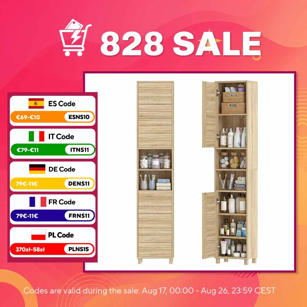 HOMCOM Armario de Baño Alto, Mueble Auxiliar de Baño Estrecho con Estantes Ajustables, Puertas de Lamas Apertura por… — oferta en AliExpress