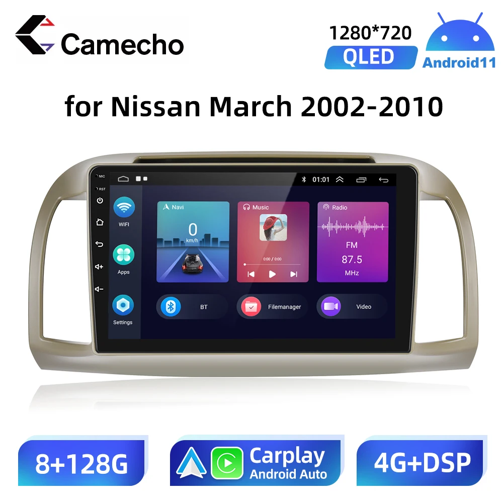 

Camecho 2 Din Car Radio Android Multimedia Receiver for Nissan March Micra 2002 - 2010 Auto Carplay GPS 4G LTE No DVD