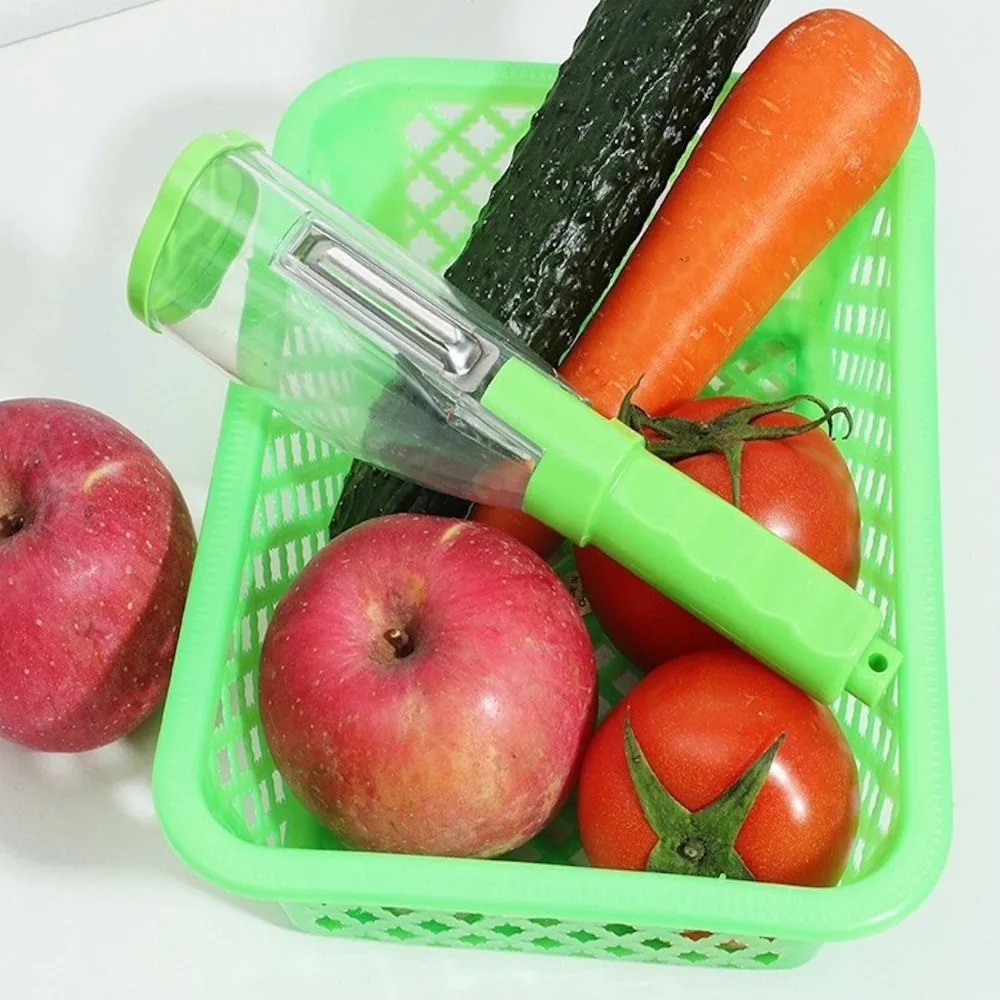 Easy Grip Vegetable Peeler Ergonomic Handle Multifunctional Fruit Peeler Creative Storage Tube Peeler with Organizer Food Prep