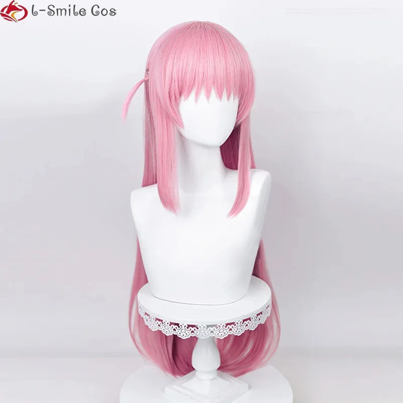 2025 أنيمي Gotou Hitori تأثيري 80 سنتيمتر طويل الوردي مستقيم الشعر مقاومة للحرارة النساء شعر مستعار للحفلات + غطاء شعر مستعار