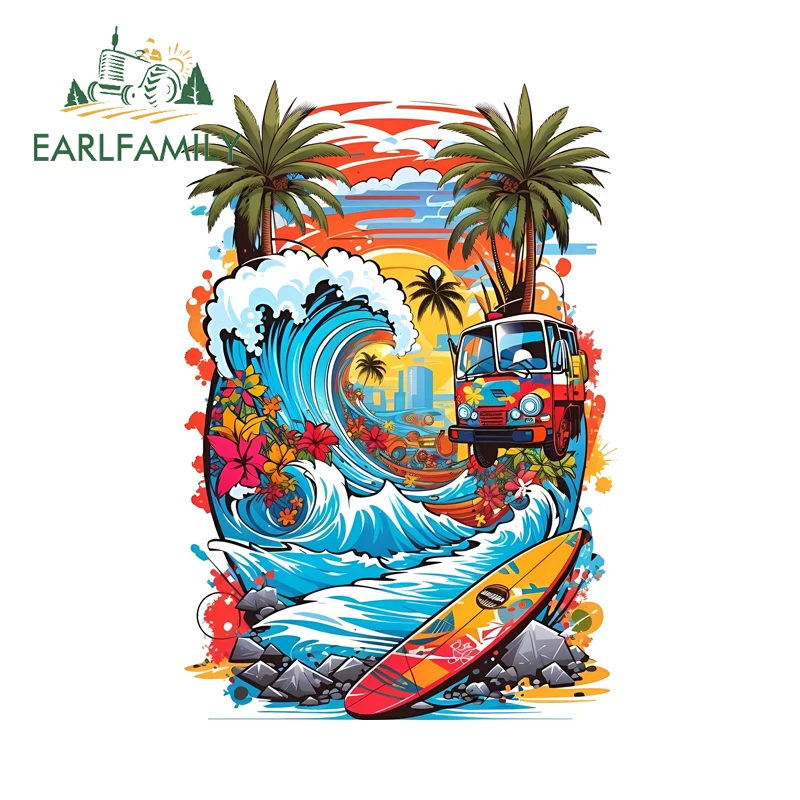 

EARLFAMILY Surf Hawaii Graffiti Car Stickers Summer Wave RV Skateboard Vinyl Auto Decal Personality JDM ATV Caravan Car Label