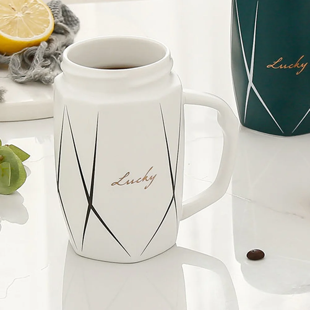 

Tea Cup with Lid Beverage Office Drinking Delicate Water Mug Lidded Coffee Concise Ceramic White Ceramics Handheld