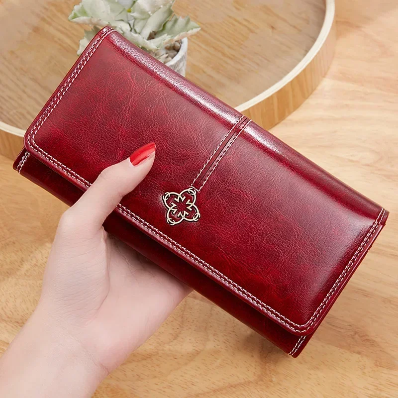 

Women Long Vintage PU Leather Wallet Ladies Phone Pocket Purse Clutch Cardholder Handbag Oil Wax Money Clip 8-5