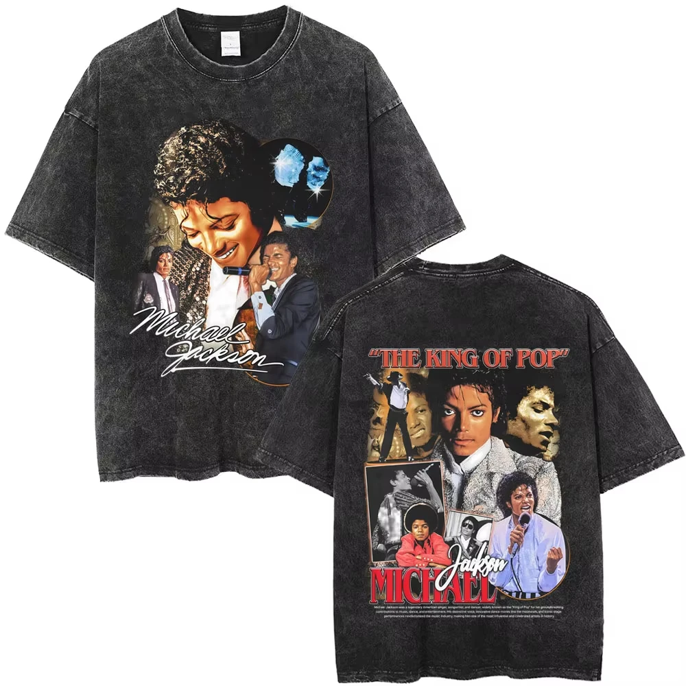 T-shirts vintage délavés Michael Jackson le roi de la pop pour hommes et femmes, t-shirt décontracté