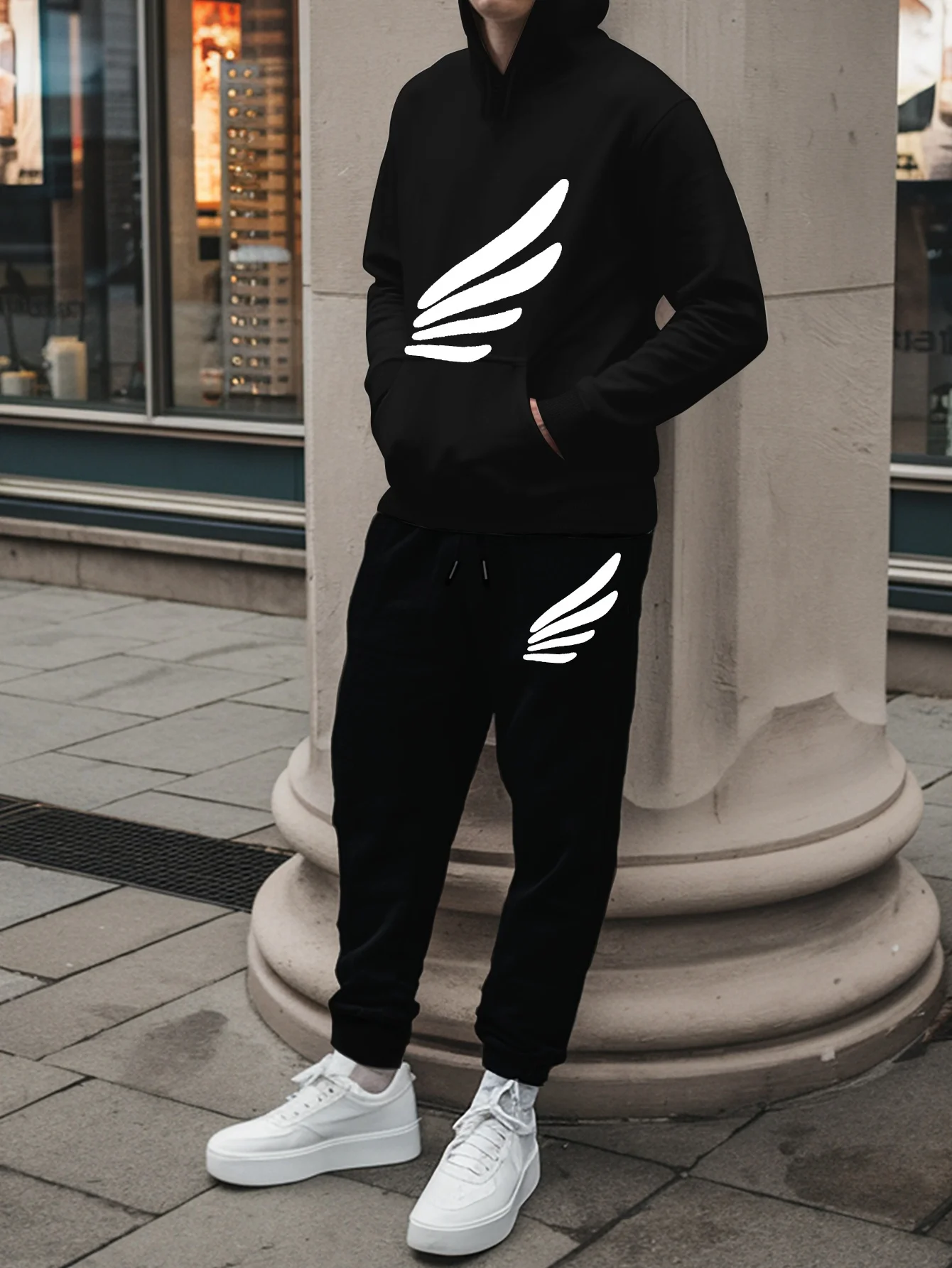 Outdoor Sport Outfit - Men Autumn Winter 2‑Piece Drawstring Tracksuit