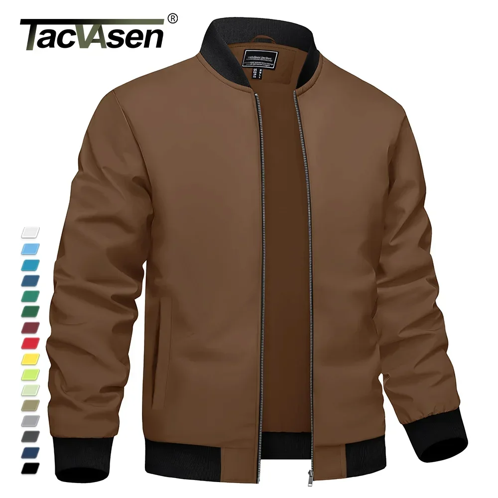 TACVASEN-chaquetas Bomber ligeras para hombre, chaqueta informal impermeable para exteriores, chaquetas de baloncesto, abrigos con bolsillo, cortavientos