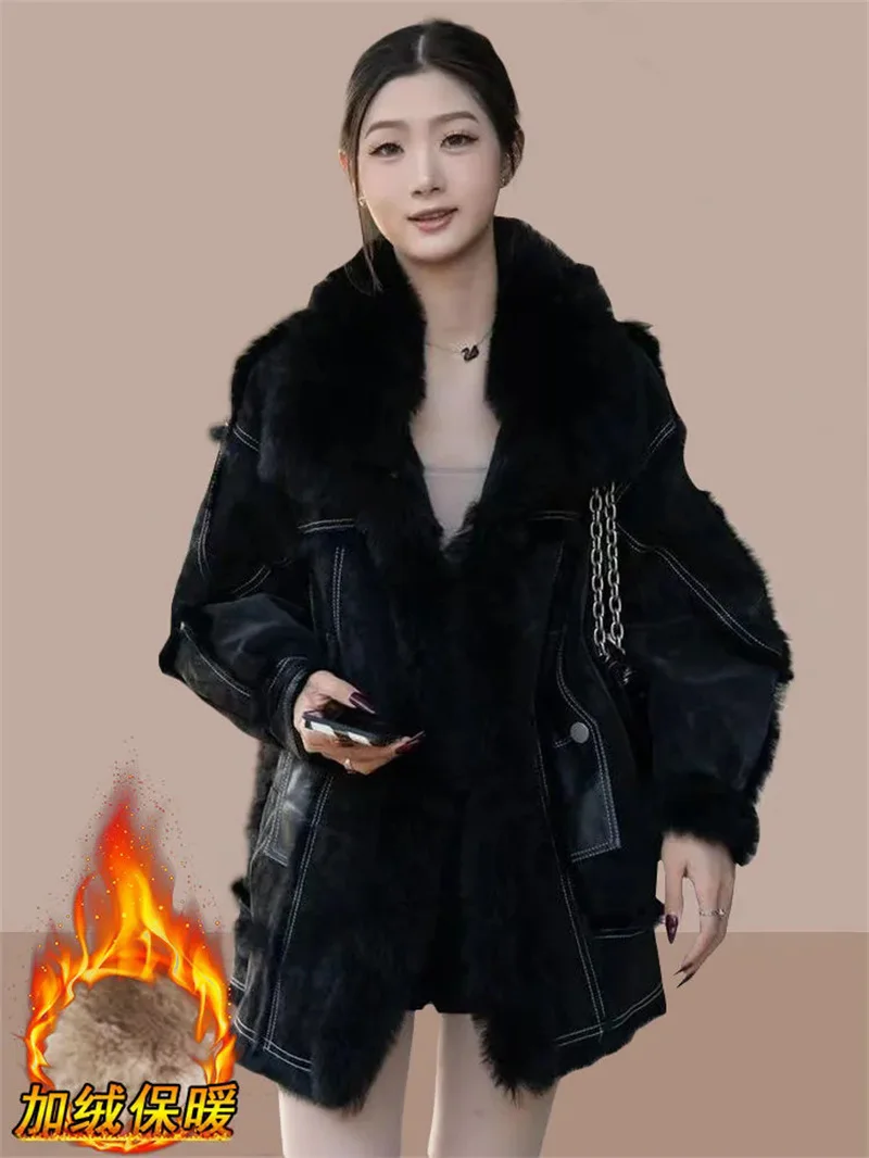 2024 Winter Women\'s New Thickened Fashionable Faux Fur Integrated Short Jacket Female Western-style High-end Warm Cotton Jacket