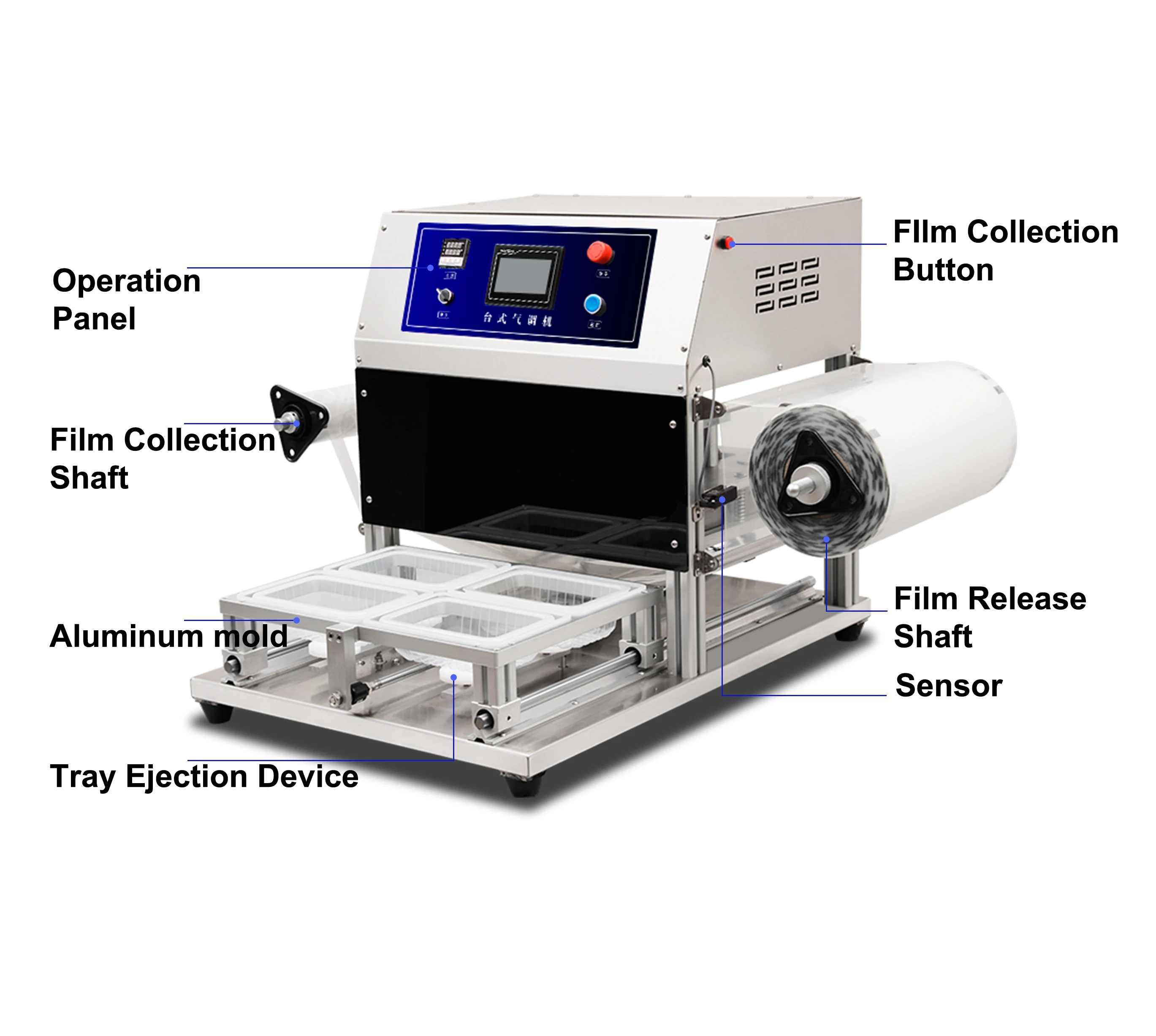 DASEN Automatic Pneumatic Tray Sealing Machine for Food Beverage High-Speed 1200 Pcs/hour Heat Sealing Stainless Paper Film Case
