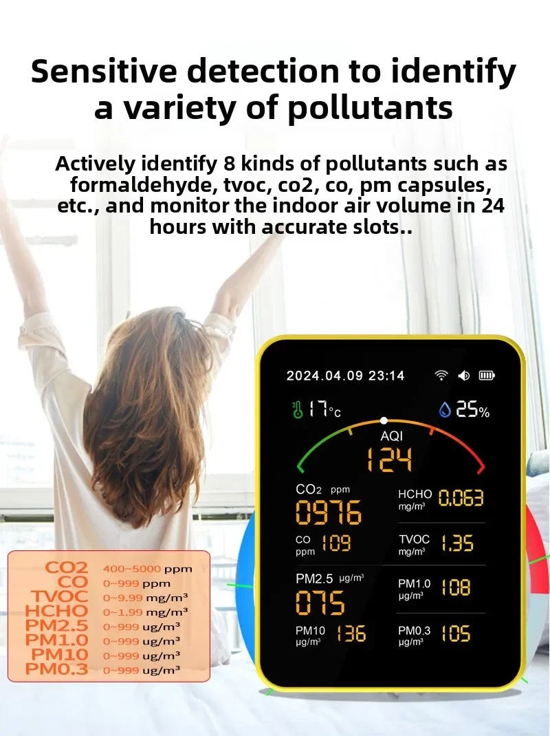

Carbon Dioxide Air Quality Detector Wifi Network Detection CO Formaldehyde PM2.5 Temperature/humidity TVOC