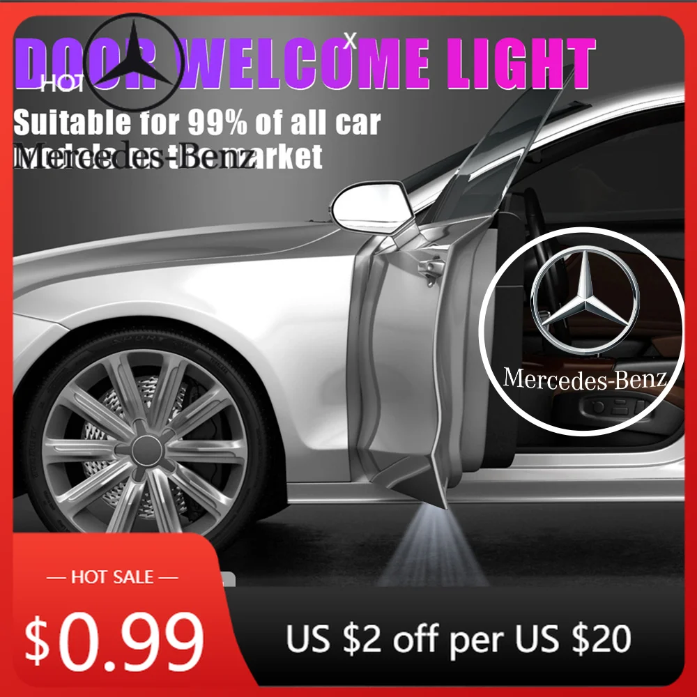 

Горячая автомобильная наклейка, 4 шт., автозначок, украшение двери, лампа, приветственные огни, беспроводной лазерный проектор для Mercedes Benz AMG W204 W205 Sma