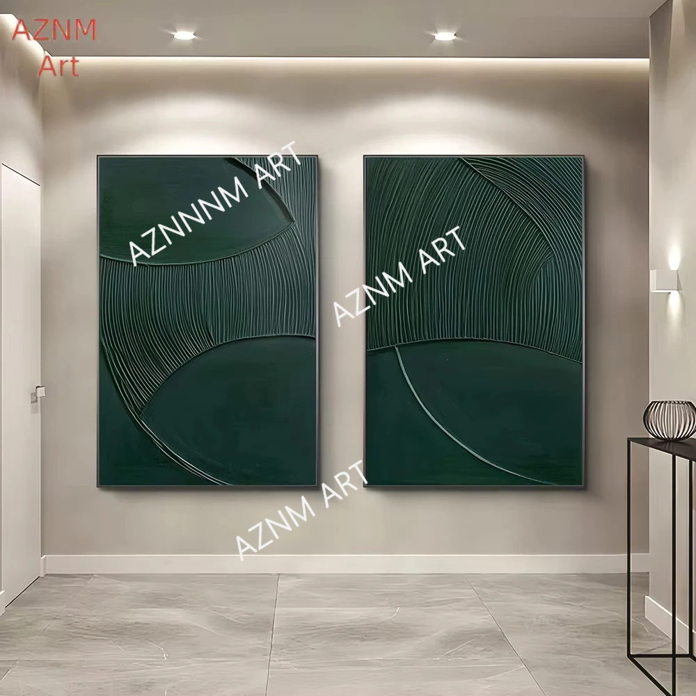 Abstract  Geometric Texture Dark Green Minimalist Canvas Painting Modern Nordic Style Line Art Posters Living Room Home Decor