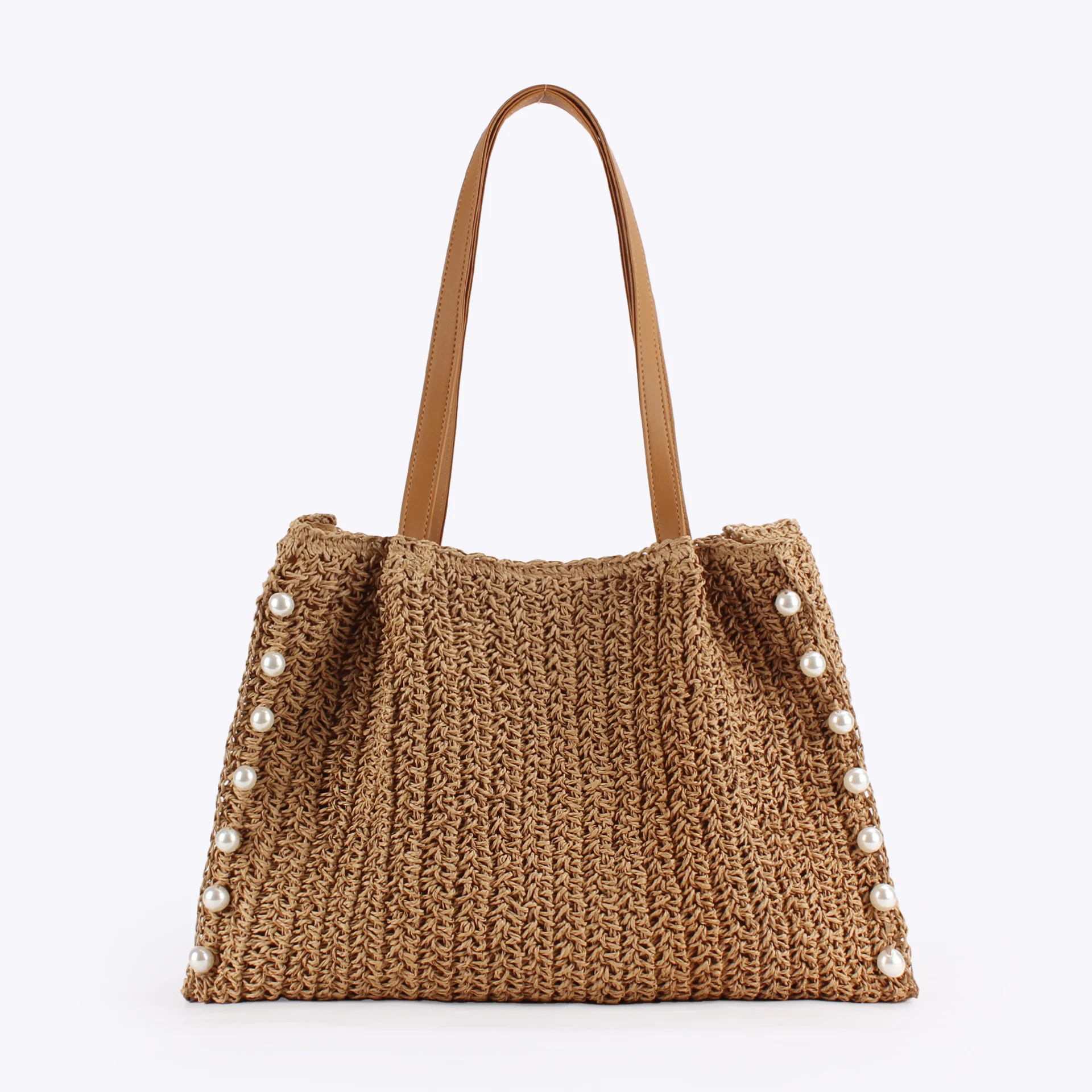 

Summer Pearls Beach Bag Large Capacity Woven Shoulder Bag Paper Rope Knitting Straw Bags for Women Travel Shopper Handbags Purse