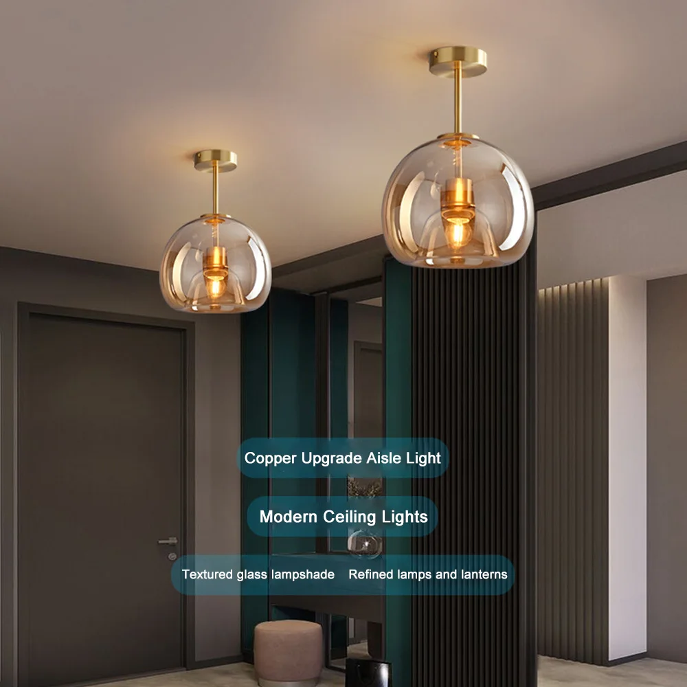 Nordische LED-Glas-Wandleuchte Kreatives Postmodernes Design Kupfergehäuse E27-Lampensockel für Flur, Eingang und Schlafzimmerbeleuchtung