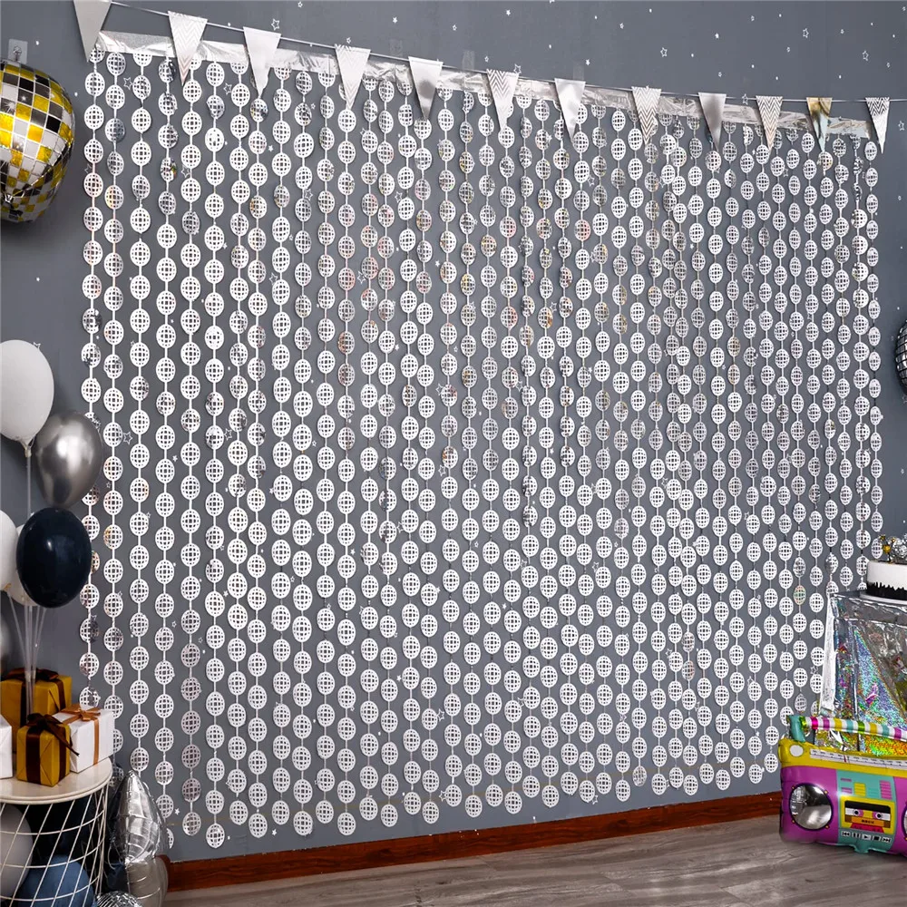 1/2Pcs Disco Balls Glitter Curtain Silver Laser Foil Glitter Party Backdrop Curtains for Wedding 80 90s Disco Birthday Decor