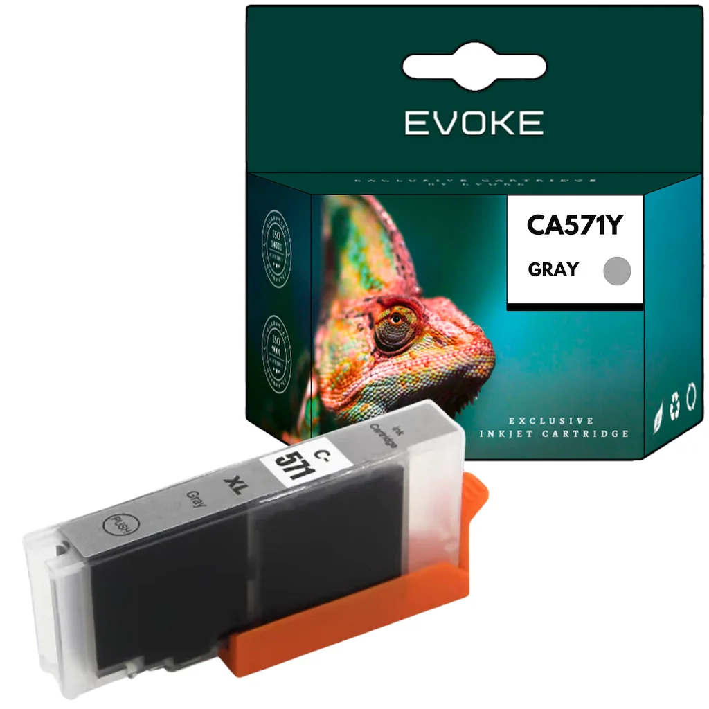 Evoke compatibele inkt voor Canon Cli-571Xl Cli571Xl 0335C001 Cli571Gyxl Cli571G Grijs 13 ml 820 pagina's Pixma Mg5750 5751 5752 5753 6850 6851 6852 6853 7750 7751 7752 7753; Ts5050 5051 5053 5055
