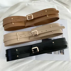 Fashion Women's Wide Belt Decoration Sweater Dress Waistband Classic Versatile Suit Jacket Solid Colour Metal Buckle Belt 6cm
