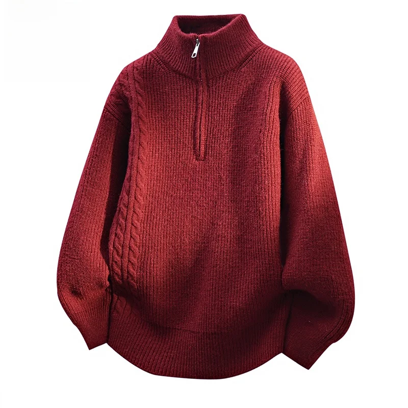

Thiened f Zipper Men's Knitted Sweater Casual Loose Fit Autumn Winter Warm Faionable Polyester Fiber Long Sve T-irt