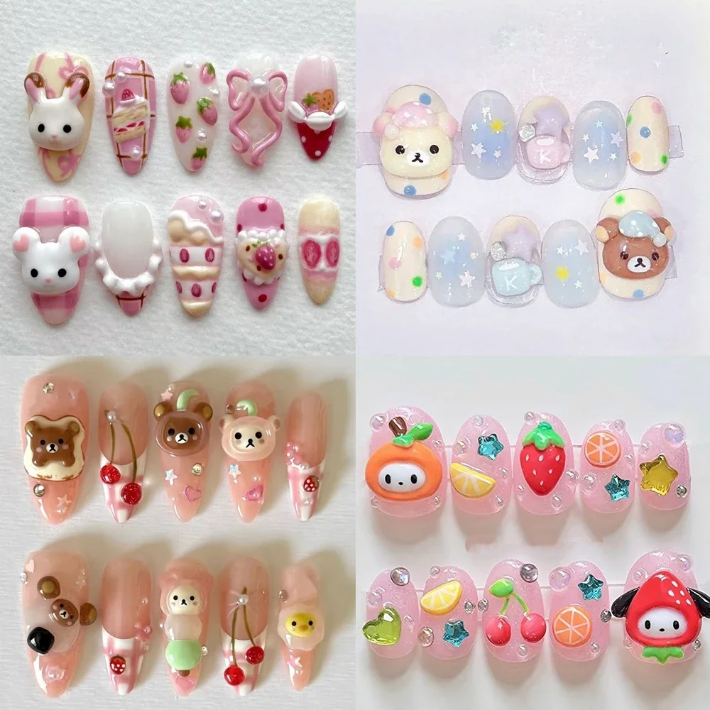 

Kawaii Rilakkuma Hellokitty Short Almonds Face Press On Nails 3D Cartoon Japanese Style Customizable Wholesale Girl Party Gift